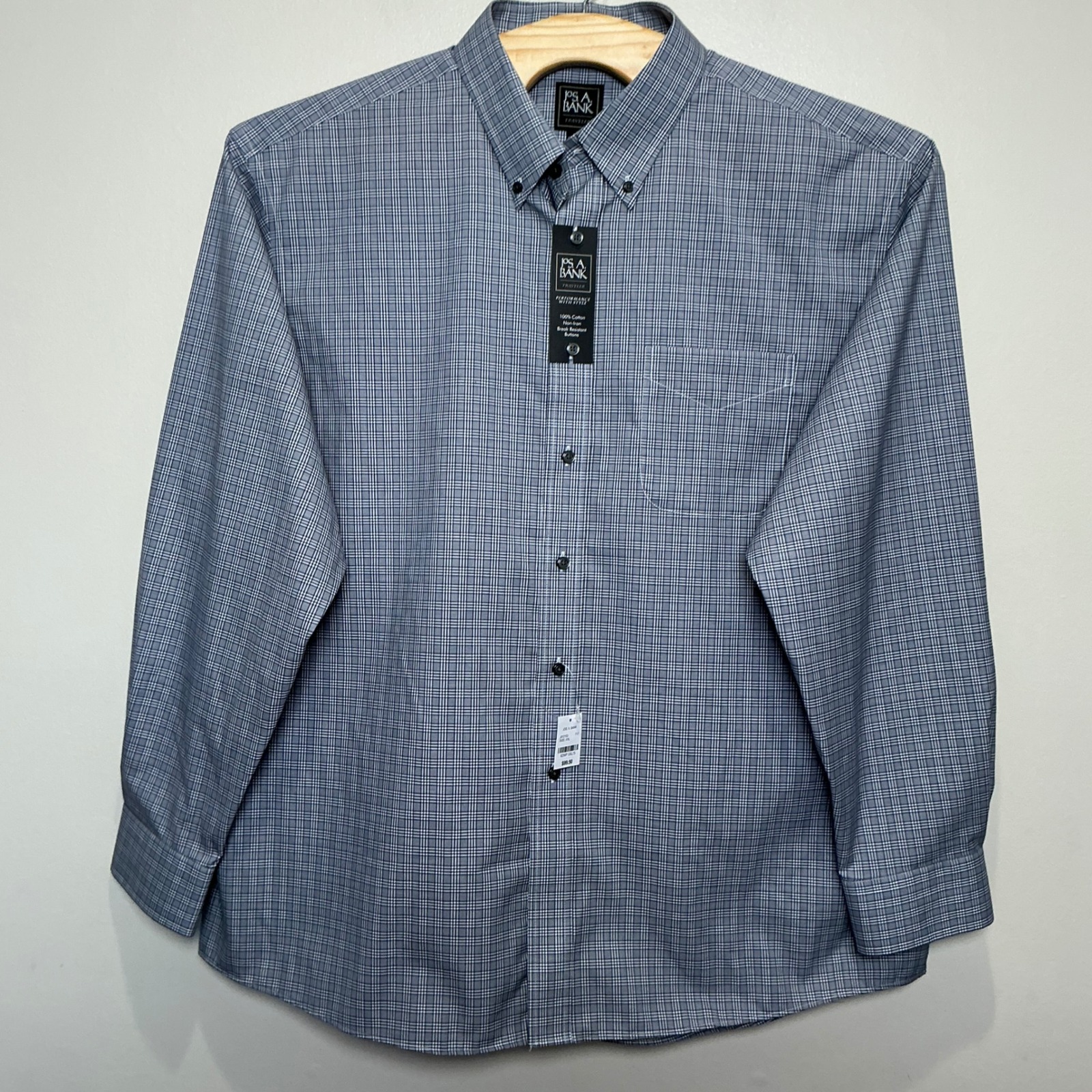 Jos. A. Bank Traveler Button Down Shirt Mens Xxl Long Sleeve Plaid Non-Iron Nwt
